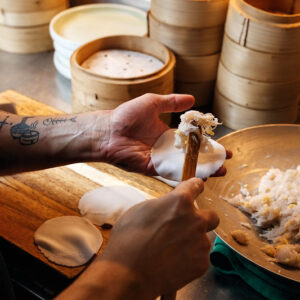 Chef making hand made dumplings.